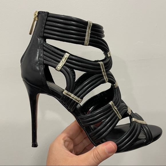 Raye Britt Heel Leather Strappy Sandal Size 38 Black - Picture 8 of 10